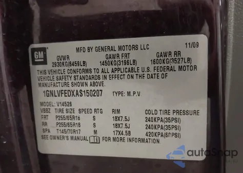 2010 Chevrolet Traverse Lt from USA, damaged, VIN 1GNLVFEDXAS150207